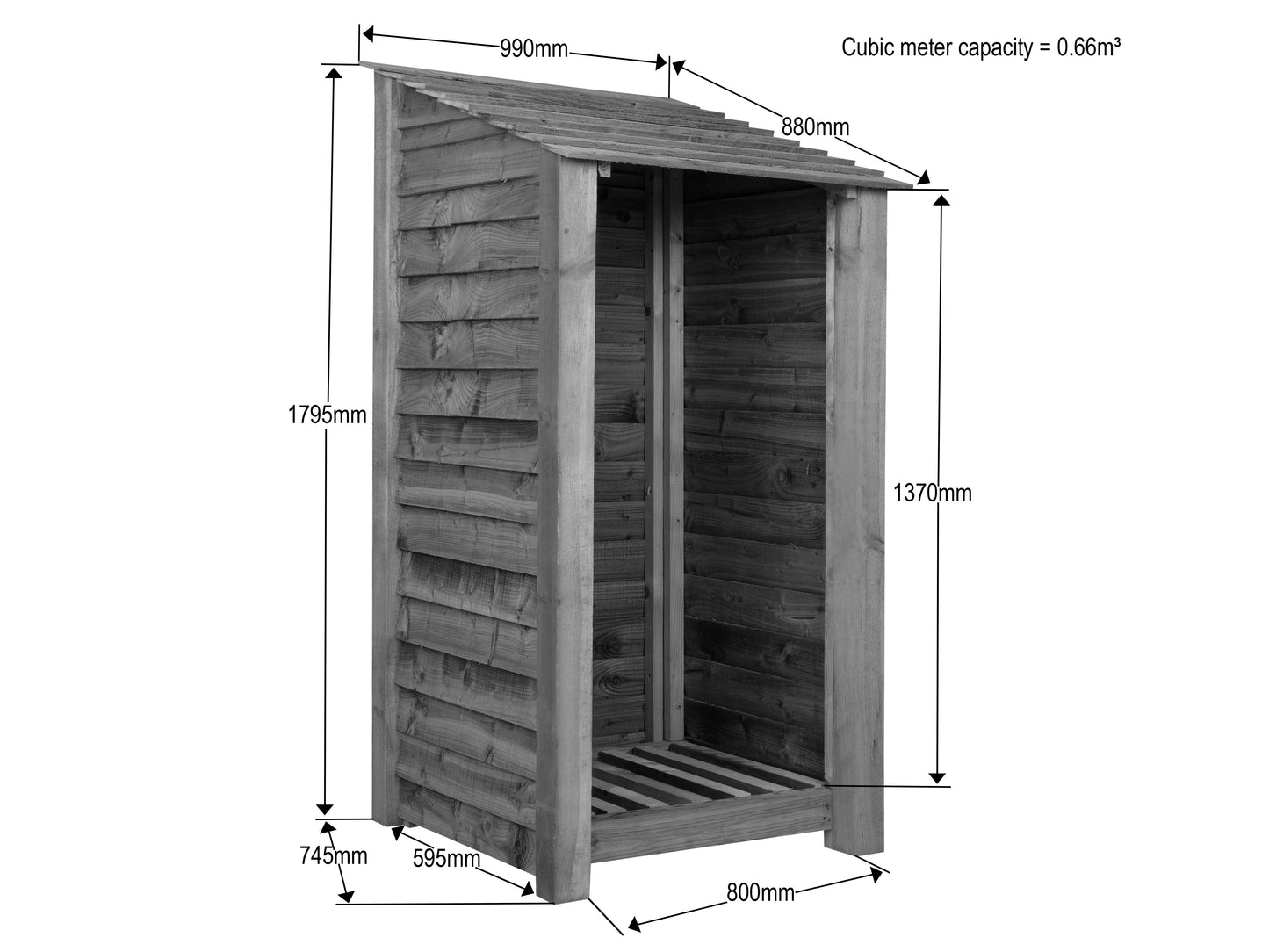 Slatted Wooden Log Store W-99cm, H-126cm Or 180cm, D-88cm