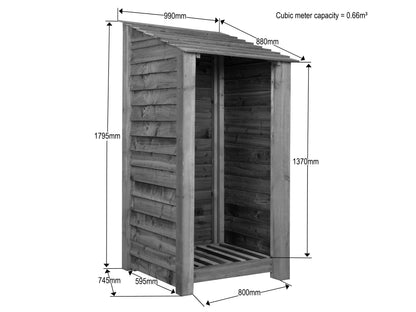 Wooden Log Store W-99cm, H-126cm Or 180cm, D-88cm - Brown Finish