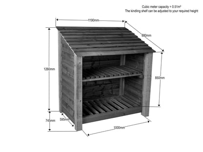 Slatted Wooden Log Store with Shelf W-119cm, H-126cm Or 180cm, D-88cm