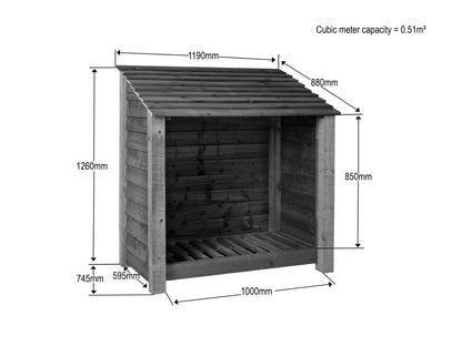 Wooden Log Store W-119cm, H-126cm Or 180cm, D-88cm