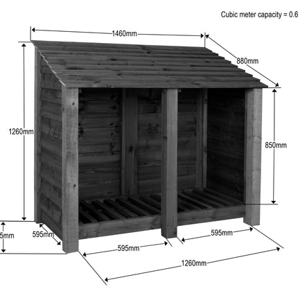 Slatted Wooden Log Store W-146cm, H-126cm Or 180cm, D-88cm