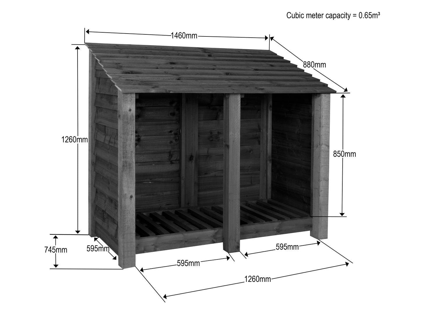 Slatted Wooden Log Store W-146cm, H-126cm Or 180cm, D-88cm
