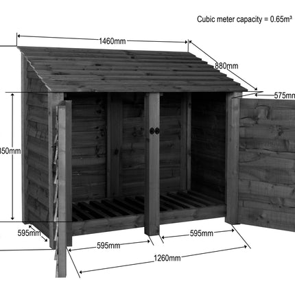 Premium Slatted Wooden Log Store with Doors W-146cm, H-126cm or 180cm, D-88cm