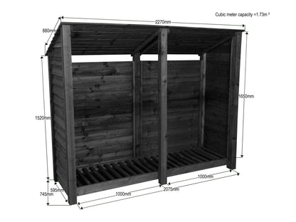 Wooden Log Store (Roof Sloping Back) W-227cm, H-126cm or 180cm, D-88cm
