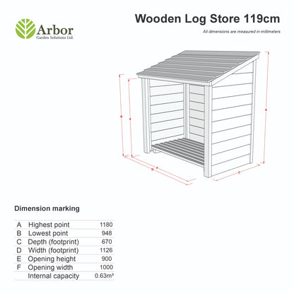Wooden Log Store (W-119cm, H-118cm, D-71cm) - Brown Finish