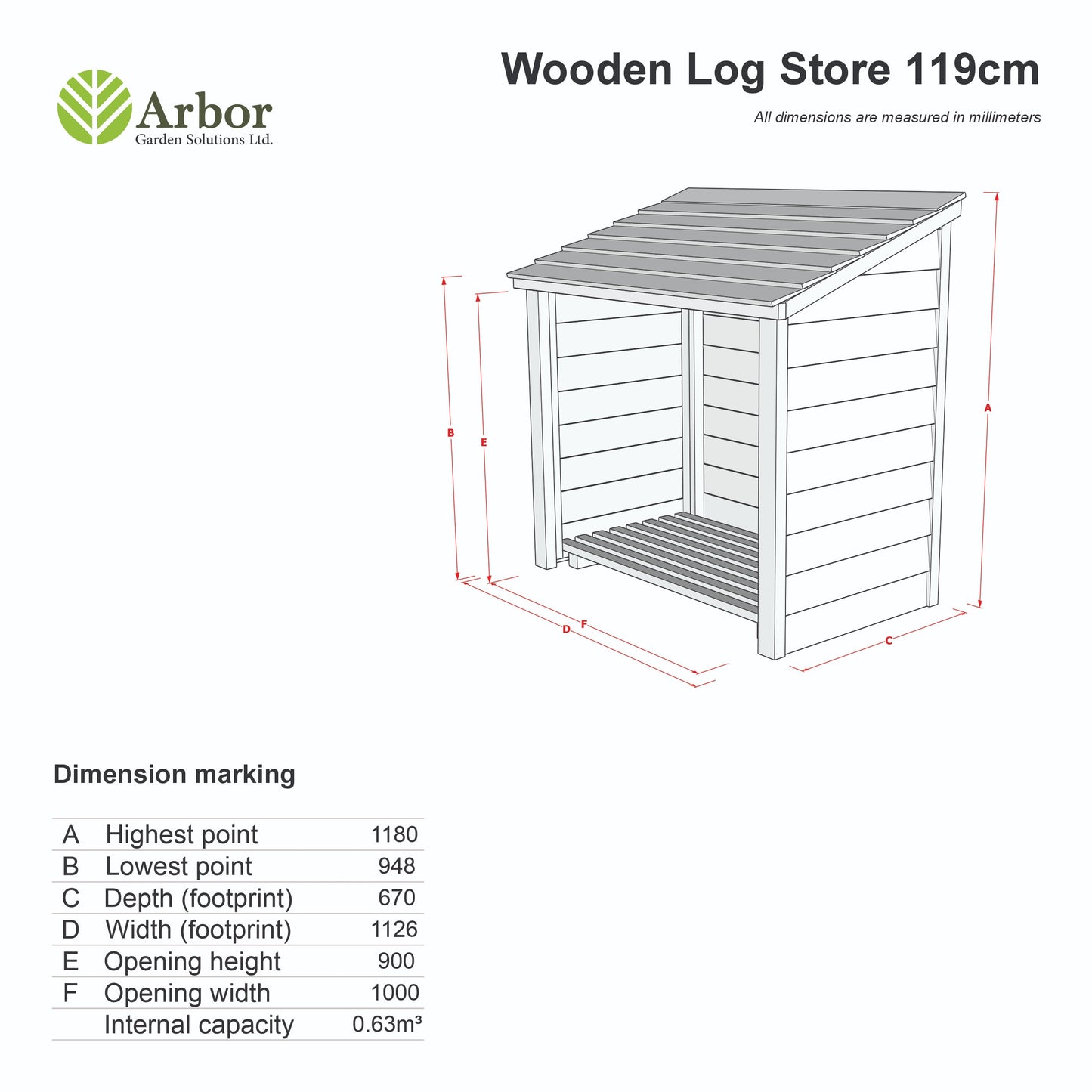Wooden Log Store (W-119cm, H-118cm, D-71cm)