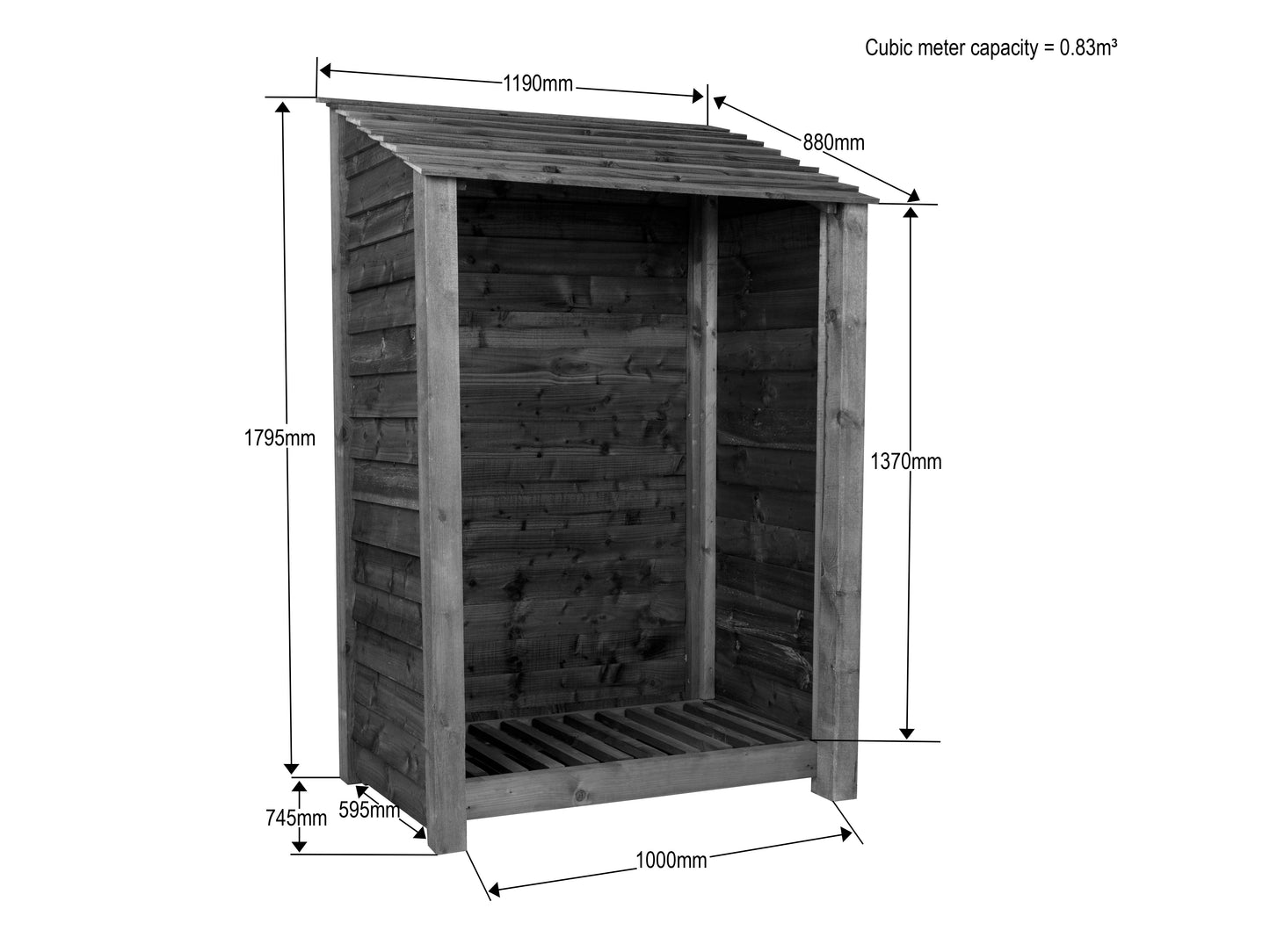 Slatted Wooden Log Store W-119cm, H-126cm Or 180cm, D-88cm