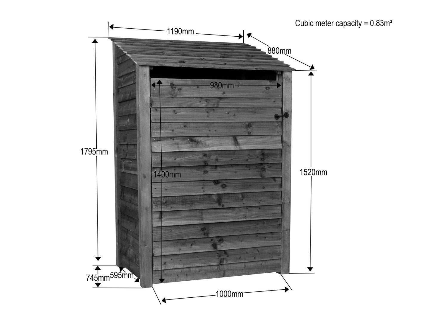 Wooden Log Store with Door W-119cm, H-126cm or 180cm, D-88cm - Brown Finish