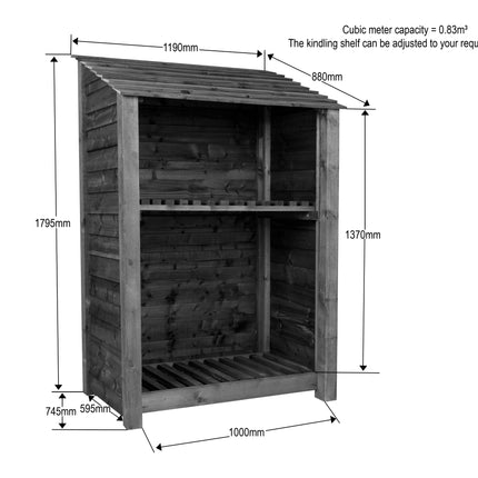 Slatted Wooden Log Store with Shelf W-99cm, H-126cm Or 180cm, D-88cm
