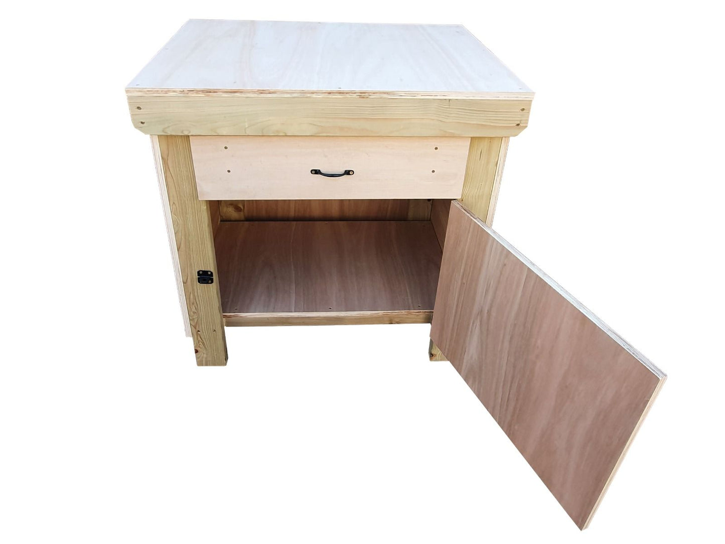 Wooden MDF top storage workbench with lockable cupboard and drawers (V.4)