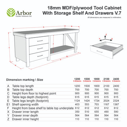 Wooden MDF top tool cabinet workbench with storage shelf (V.7)