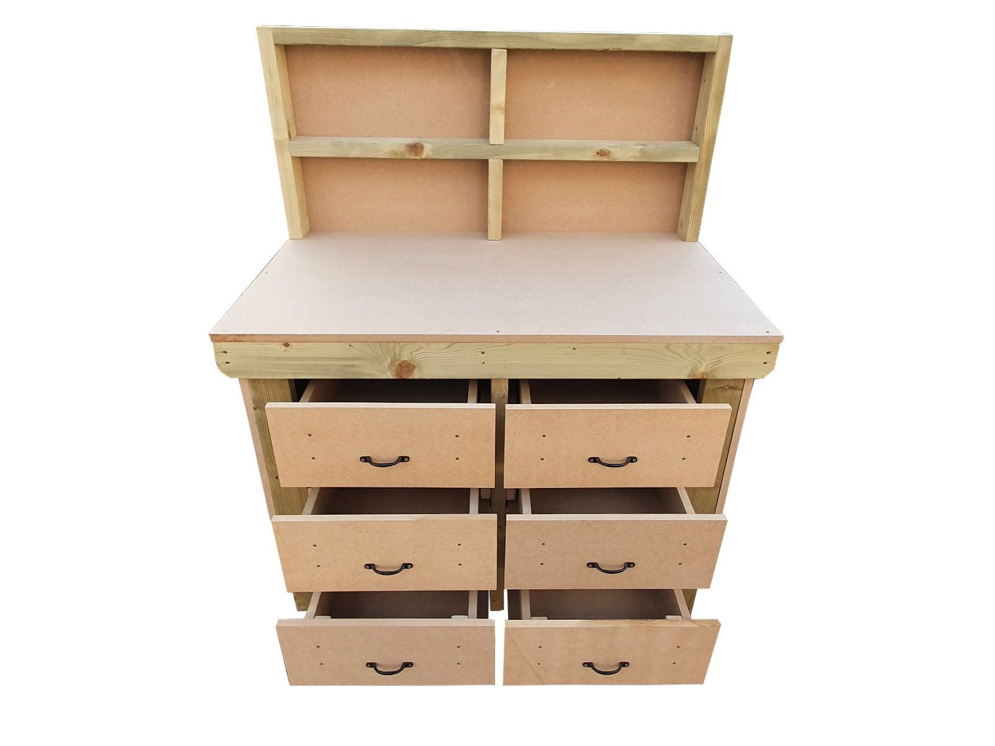 Wooden Mdf Top Workbench, Tool Cabinet (V.2) With Drawers With Back