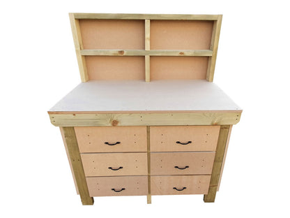 Wooden Mdf Top Workbench, Tool Cabinet (V.2) With Drawers With Back