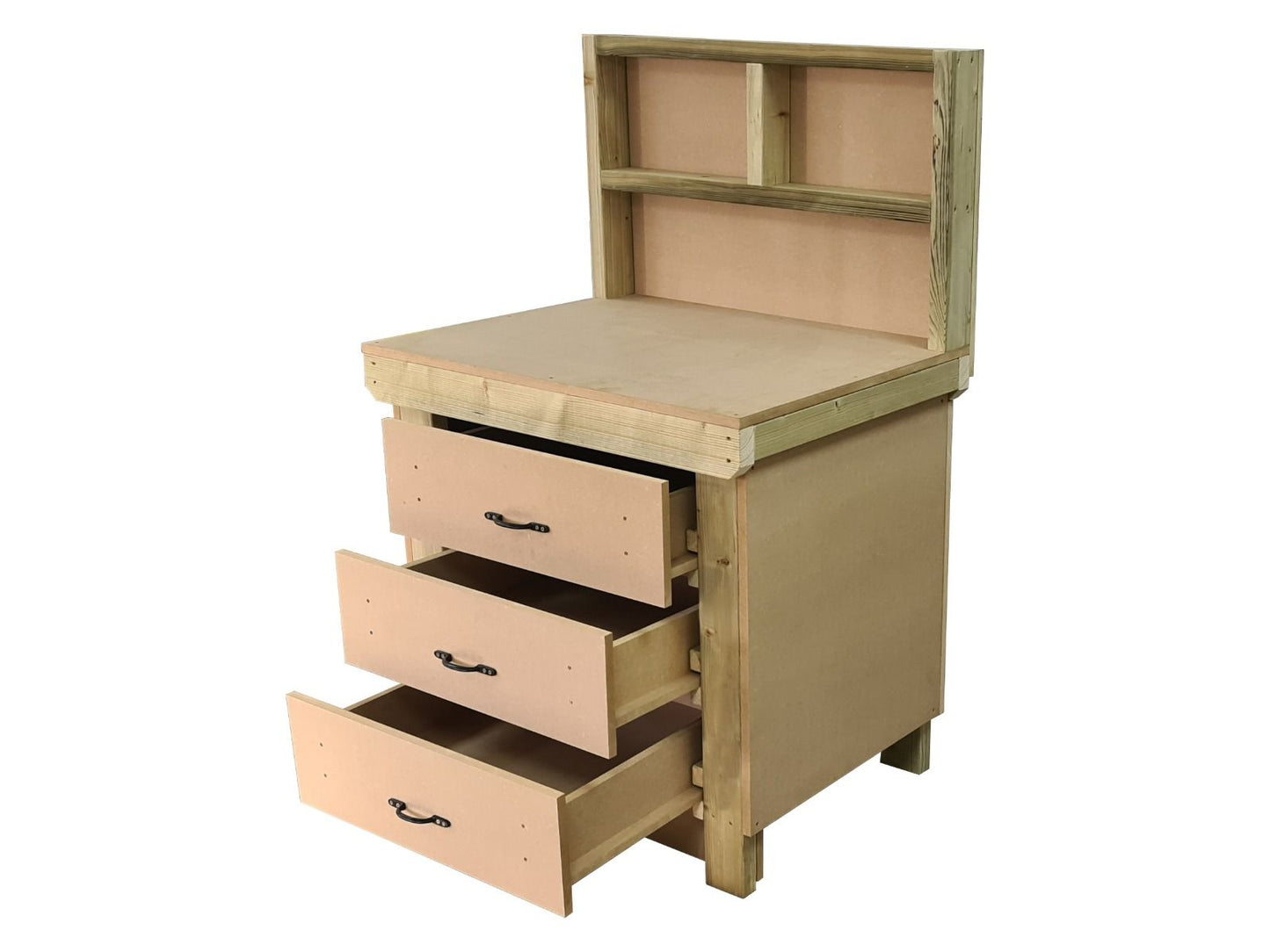 Wooden Mdf Top Workbench, Tool Cabinet (V.2) With Drawers With Back