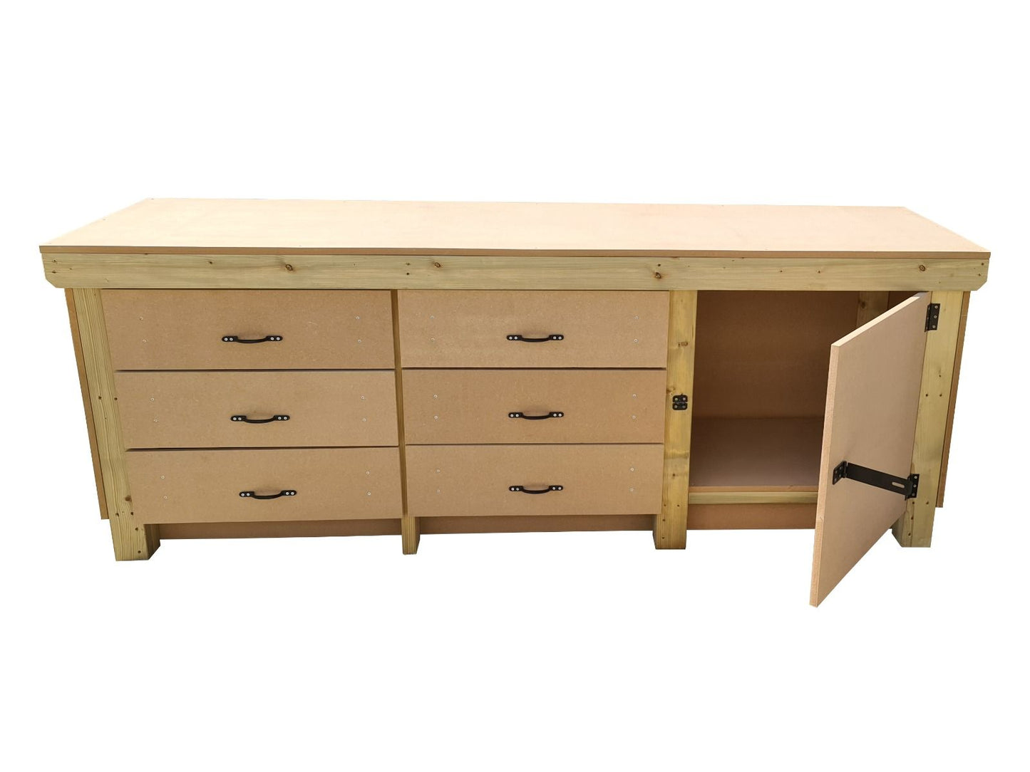 Wooden MDF top workbench, tool cabinet with lockable cupboard (V.3)