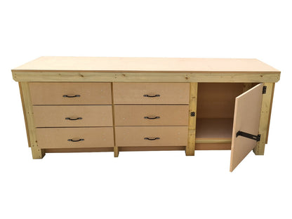Wooden MDF top workbench, tool cabinet with lockable cupboard (V.3)