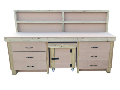 Wooden MDF Top Workbench With Drawers, Back Panel and Functional Lockable Cupboard (V.5)