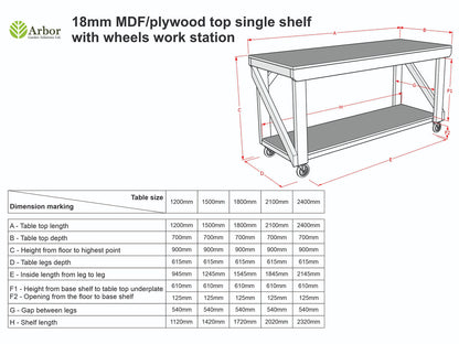 Wooden MDF top Workbench with Wheels