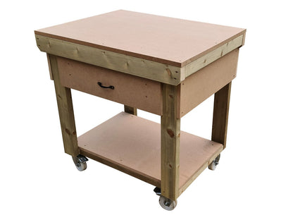 Wooden MDF workbench, tool cabinet with drawer (V.1) with wheels