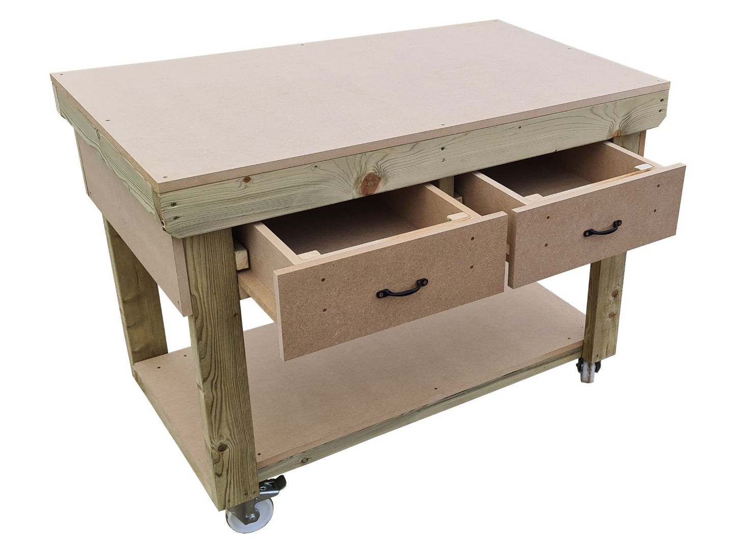 Wooden MDF workbench, tool cabinet with drawer (V.1) with wheels