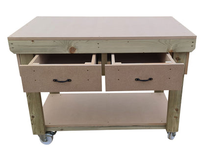 Wooden MDF workbench, tool cabinet with drawer (V.1) with wheels