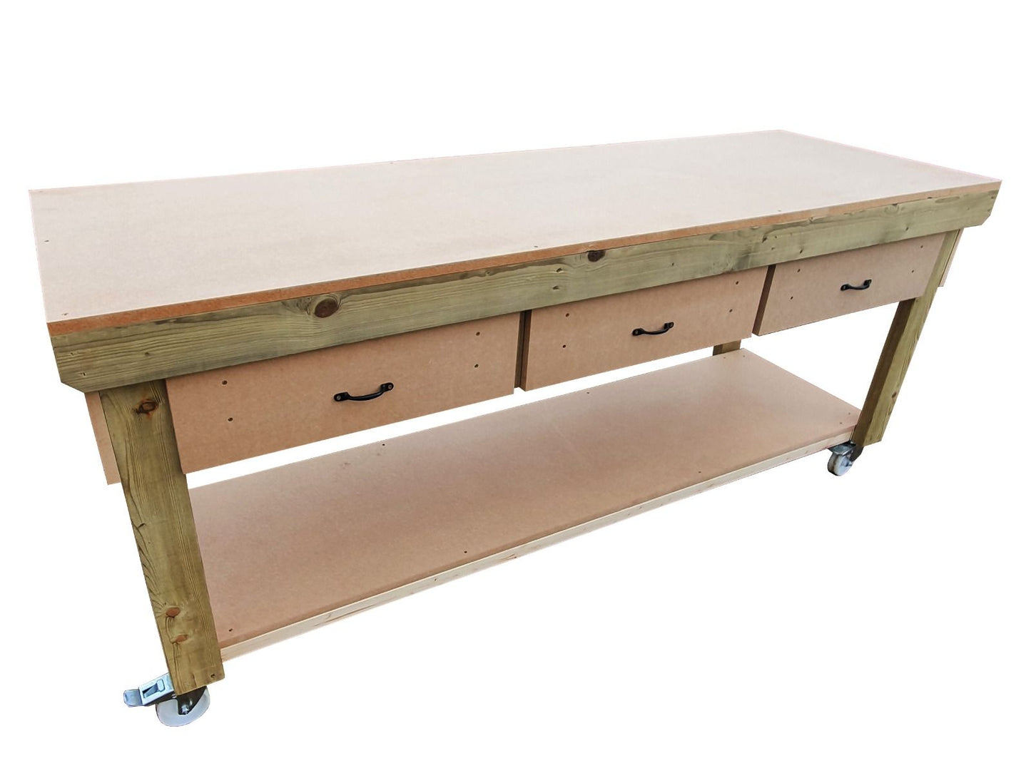 Wooden MDF workbench, tool cabinet with drawer (V.1) with wheels