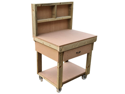Wooden MDF  workbench, tool cabinet with drawer (V.1) with back and wheels