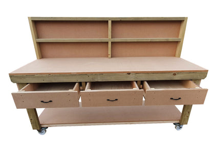 Wooden MDF  workbench, tool cabinet with drawer (V.1) with back and wheels