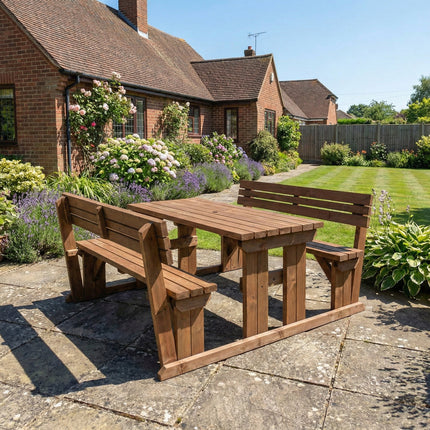 Alders Picnic Table Benches Set With Backrest - Rustic Finish