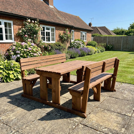 Alders Picnic Table Benches Set With Backrest - Rustic Finish