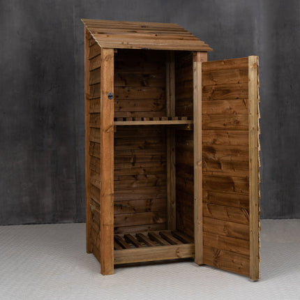 Wooden Log Store with Door and Shelf W-79cm, H-126cm or 180cm, D-88cm - Brown Finish