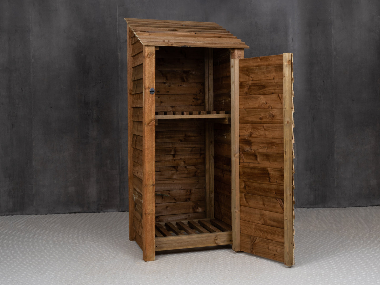 Wooden Log Store with Door and Shelf W-79cm, H-126cm or 180cm, D-88cm - Brown Finish