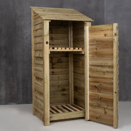 Wooden Log Store with Door and Shelf W-79cm, H-126cm or 180cm, D-88cm