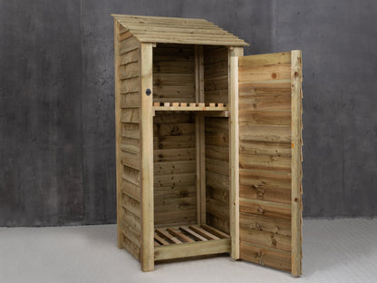 Wooden Log Store with Door and Shelf W-79cm, H-126cm or 180cm, D-88cm