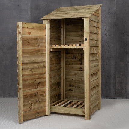 Wooden Log Store with Door and Shelf W-79cm, H-126cm or 180cm, D-88cm