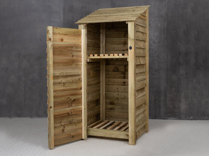 Wooden Log Store with Door and Shelf W-79cm, H-126cm or 180cm, D-88cm