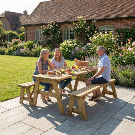 Victoria Picnic Table and Benches Set - Rustic Finish