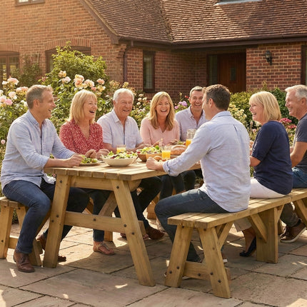 Victoria Picnic Table and Benches Set - Rustic Finish