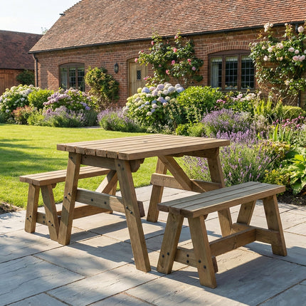 Victoria Picnic Table and Benches Set - Rustic Finish
