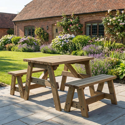Victoria Picnic Table and Benches Set - Rustic Finish