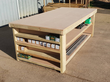 Wooden Workbench MDF Top with Extra shelving Depth-3ft With Double Shelf