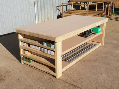 Wooden Workbench MDF Top with Extra shelving Depth-3ft With Double Shelf