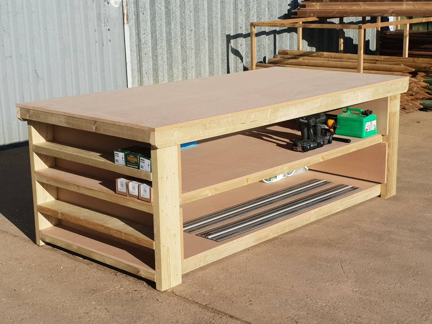 Wooden Workbench MDF Top with Extra shelving Depth-3ft With Double Shelf