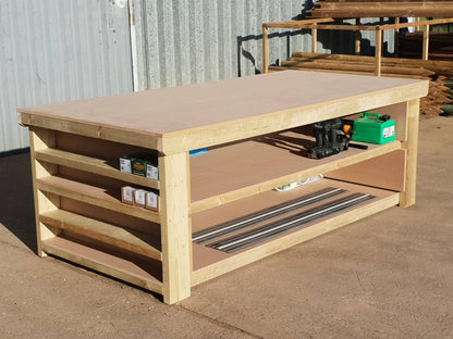 Wooden Workbench MDF Top with Extra shelving Depth-3ft With Double Shelf
