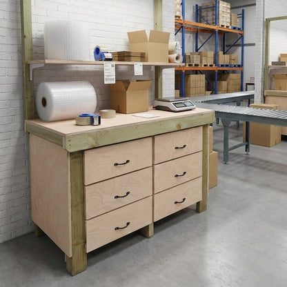 Wooden Eucalyptus Hardwood Top Workbench, Tool Cabinet With Drawers (V.2)