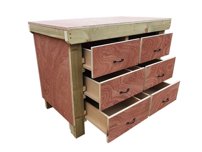 Wooden Eucalyptus Hardwood Top Workbench, Tool Cabinet With Drawers (V.2)