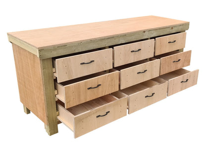 Wooden Eucalyptus Hardwood Top Workbench, Tool Cabinet With Drawers (V.2)