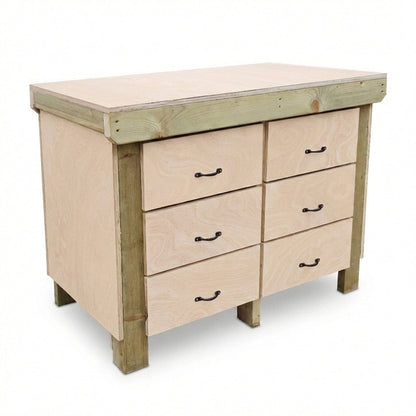 Wooden Eucalyptus Hardwood Top Workbench, Tool Cabinet With Drawers (V.2)