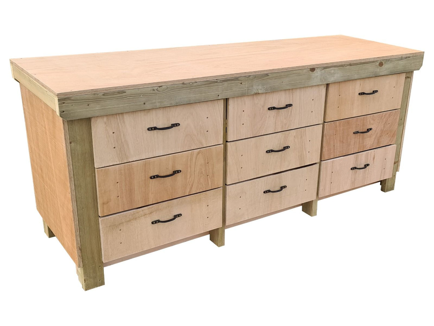 Wooden Eucalyptus Hardwood Top Workbench, Tool Cabinet With Drawers (V.2)