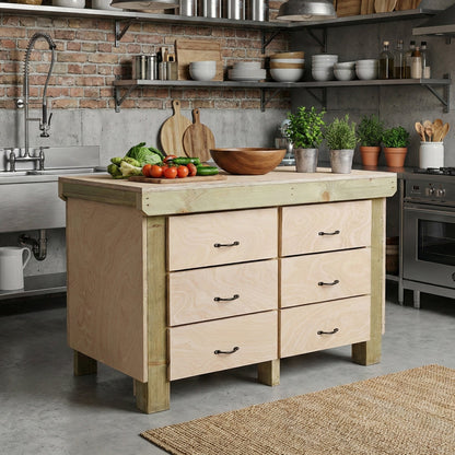 Wooden Eucalyptus Hardwood Top Workbench, Tool Cabinet With Drawers (V.2)